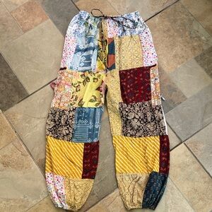 Patchwork Wide-Leg Women's Pants - Multicolor